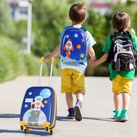 2-Delige Astronaut Pattern Kinderkofferset Rugzak & Koffer 27 x 20 x 43 cm Donkerblauw - thumbnail