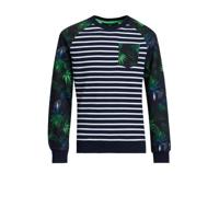 WE Fashion gestreepte sweater donkerblauw/groen/wit