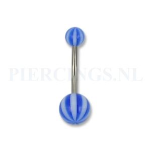 Navelpiercing acryl beachbal wit-blauw L 12 mm