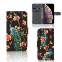 Apple iPhone 11 Telefoonhoesje met Pasjes Pauw met Bloemen