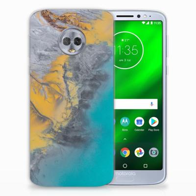 Motorola Moto G6 Plus TPU Siliconen Hoesje Marble Blue Gold Motorola Moto G6 Plus TPU Siliconen Hoesje Marble Blue Gold