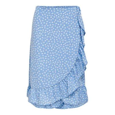 ONLY rok ONLMONZOOM met all over print en volant lichtblauw/wit