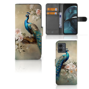 Telefoonhoesje met Pasjes voor Motorola Moto G14 Vintage Pauwen