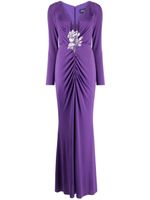 Marchesa Notte robe longue à applique fleur - Violet