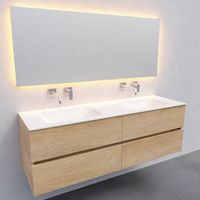 Badkamermeubel Solid Surface AQS Oslo 150x46 cm Dubbel Wood Washed Oak 4 Laden Boss & Wessing - thumbnail