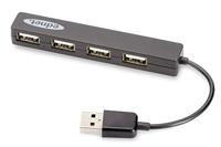 ednet 85040 Notebook USB 2.0 HUB, 4-poort, plug en play, compact ontwerp, geen extra stroomvoorziening nodig, datansnelheid tot 480 Mbit/s, zwart