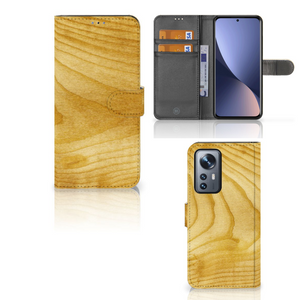 Xiaomi 12 Pro Book Style Case Licht Hout