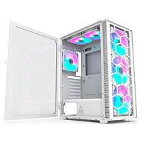 Montech X3 Glass - 6 ventilatoren 3 x 140 mm & 3 x 120 mm RGB verlichtingsventilator ATX Mid-Tower PC Gaming behuizing USB 3.0 open zijpaneel van gehard glas hoge luchtstroom wit