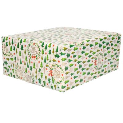 1x Rollen Kerst Cadeaupapier/inpakpapier Wit Met Mini Kerstboompjes Print 200 X 70 Cm - Cadeaupapier