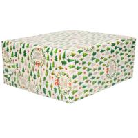 1x Rollen Kerst Cadeaupapier/inpakpapier Wit Met Mini Kerstboompjes Print 200 X 70 Cm - Cadeaupapier