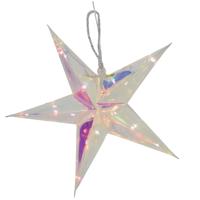 Verlichte kerstster - zilver - iriserend- 26 cm - op batterijen - 10 led lampjes - warm wit