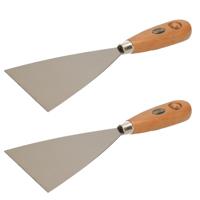 Plamuurmes - 2x - werkbreedte 100 mm - conisch geslepen staal - houten greep