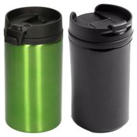 Set van 2x stuks Warmhoudbekers/warm houd bekers metallic zwart en groen 300 ml - thumbnail