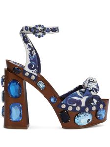 Dolce & Gabbana sandales compensées 90 mm à imprimé Majolica - Bleu