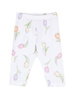 Monnalisa legging en coton stretch à fleurs - Blanc