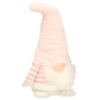 Decoratie pop - gnome/dwerg - decoratie pop - 20 cm - lichtroze/wit - thumbnail