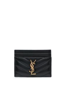 Saint Laurent porte-cartes à matelassage chevrons - Noir