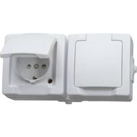 Kopp Nautic 137002003 2-voudig geaarde stopcontact met klapdeksel en verhoogde contactbescherming, opbouw-vochtige ruimte, horizontaal, 16A, 250V/AC, IP44, arctisch Wit