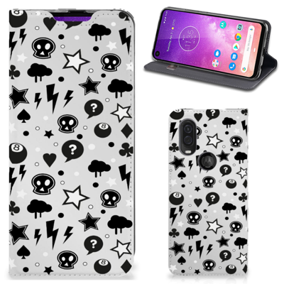 Mobiel BookCase Motorola One Vision Silver Punk