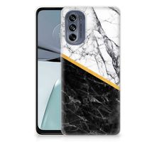 Motorola Moto G62 5G TPU Siliconen Hoesje Marmer Wit Zwart - Origineel Cadeau Man