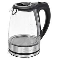Clatronic® Glazen waterkoker, 1,7 liter, glazen en roestvrijstalen behuizing, veiligheidsklapdeksel, 360 graden draaibare steekverbinding, waterniveau-indicator, 1850-2200 watt, WKS 3744 G