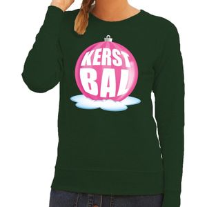 Foute feest kerst sweater met roze kerstbal op groene sweater voor dames XL (42)  -