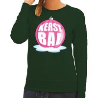 Foute feest kerst sweater met roze kerstbal op groene sweater voor dames XL (42)  - - thumbnail