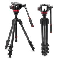 Manfrotto 055 Video Tripod w/502 Video Fluid Head, Carbon Fibre, Professional Heavy Duty Tripod-System, with Levelling Column, Lever Lock, Camera Tripod Stand, for DSLR/Mirrorless Cameras, Camcorders
