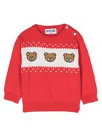 Moschino Kids pull en maille intarsia à imprimé ourson - Rouge