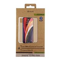 muvit for change Pak Apple iPhone 13 Pro Max beschermhoes van zacht glas + displaybeschermfolie van gehard glas, plat frame, zwart