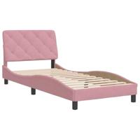 vidaXL Bedframe met hoofdeinde fluweel roze 80x200 cm, bed, bed ombouw, eenpersoonsbed, bedbodem, slaapkamermeubel, 1 persoonsbed, logeerbed