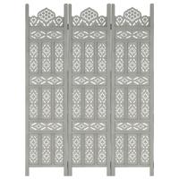 vidaXL Kamerscherm 3 panelen handgesneden 120x165 cm mangohout grijs