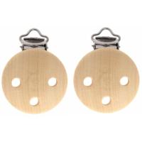 Speenkoord/wagenspanner clip - 2x - naturel - hout - met bretelsclip - zelf beschilderen