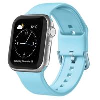 By Qubix - Soft siliconen bandje met gespsluiting - Lichtblauw - Compatible met Apple Watch 44mm / 45mm / 46mm / 49mm - Compatible Apple watch bandjes