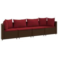 vidaXL 4-delige Loungeset met kussens poly rattan bruin, tuinset, tuinmeubel, terrasset, tuinbank, terrasmeubel, loungebank, loungeset tuin