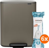 Brabantia Bo Pedal Bin 2 x 30 Liter Platinum + Vuilniszakken (120 stuks) - thumbnail