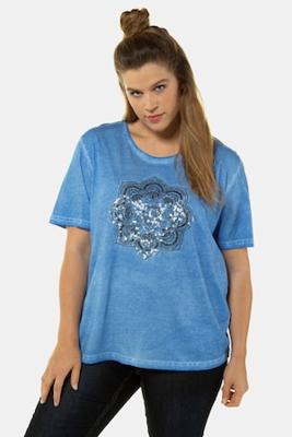 Ulla Popken T-shirt, regular, oil dyed, transparante pailleten - Grote Maten