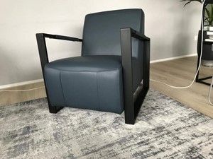 Leren fauteuil met stalen frame - blauw leer - Echt leer, Industrieel, ontdek de vele Leersoorten en Kleuren bij ShopX