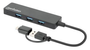 Manhattan 180863 interface hub USB 3.2 Gen 1 (3.1 Gen 1) Type-A + Type-C 5000 Mbit/s Zwart