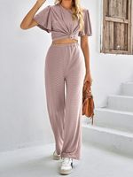 Crew Neck Casual Plain Loose Two-Piece Set