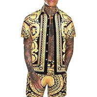 Voor heren Overhemd Overhemdset Hawaiiaans overhemd Bloemig Grafische prints Totem Strijkijzer Goud Buiten Straat Korte Mouw Afdrukken Kleding Modieus Streetwear Ontwerper Zacht Lightinthebox