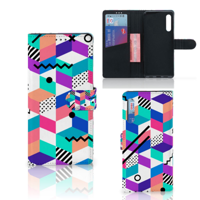 Huawei P Smart Pro Book Case Blokken Kleurrijk Huawei P Smart Pro Book Case Blokken Kleurrijk