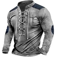 Grafische prints Geloof Modieus Ontwerper Casual Voor heren Henley-shirt Grafische T-shirts Buiten Alledaagse kleding Vakantie T-shirt Bruin Leger Groen Donkerblauw Lange mouw Henley Overhemd Lente Lightinthebox - thumbnail