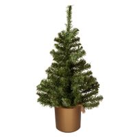 Mini kerstboom groen - in gouden kunststof pot - 60 cm - kunstboom - thumbnail