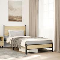 vidaXL Bedframe met hoofdbord metaal sonoma eikenkleurig 107x203 cm, eenpersoonsbed, slaapkamer meubel, ledikant, bed, bedombouw, metalen bedframe