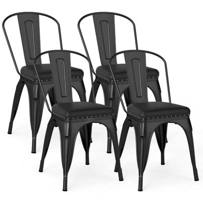 Eetkamerstoelen 4-delige set Bistrostoel Metaalstoel Stapelbaar Keukenstoelen met Bekleding Tuinstoelen met Rugleuning 44 x 53 x 84 cm Zwart