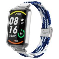 By Qubix - Braided nylon bandje met case - Blauw met wit - Xiaomi Smart band 7 Pro