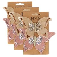 6x stuks kunststof decoratie vlinders op clip roze en beige 10 x 15 cm