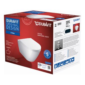 Toilet Duravit D-Neo Wand Set Rimless Diepspoel 54 cm Durafix Hoogglans Wit Duravit