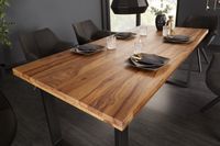 Massief houten eettafel IRON CRAFT 200cm naturel zwarte Sheesham steenafwerking Industrieel Design - 39870 - thumbnail